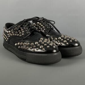 PRADA Size 7.5 Black Leather Studded Lace Up Laces